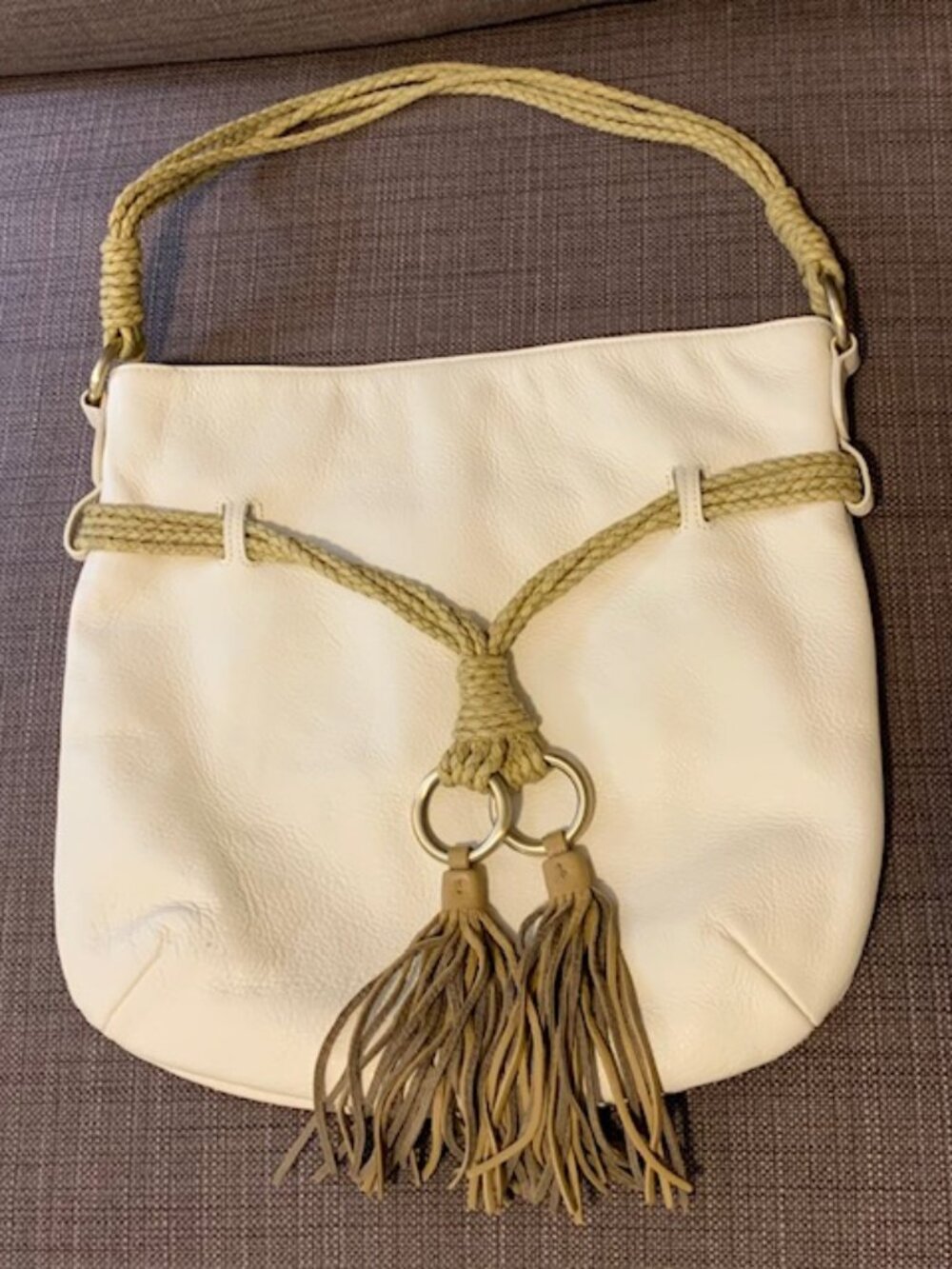 Donna Dixon Leather Cream Hobo Shoulder Bag